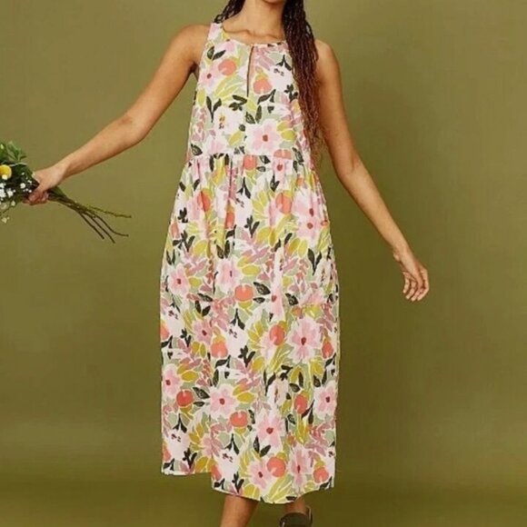 UK George Brand Cottage Garden Floral Print Linen Look Midi Dress - Picture 3 of 4
